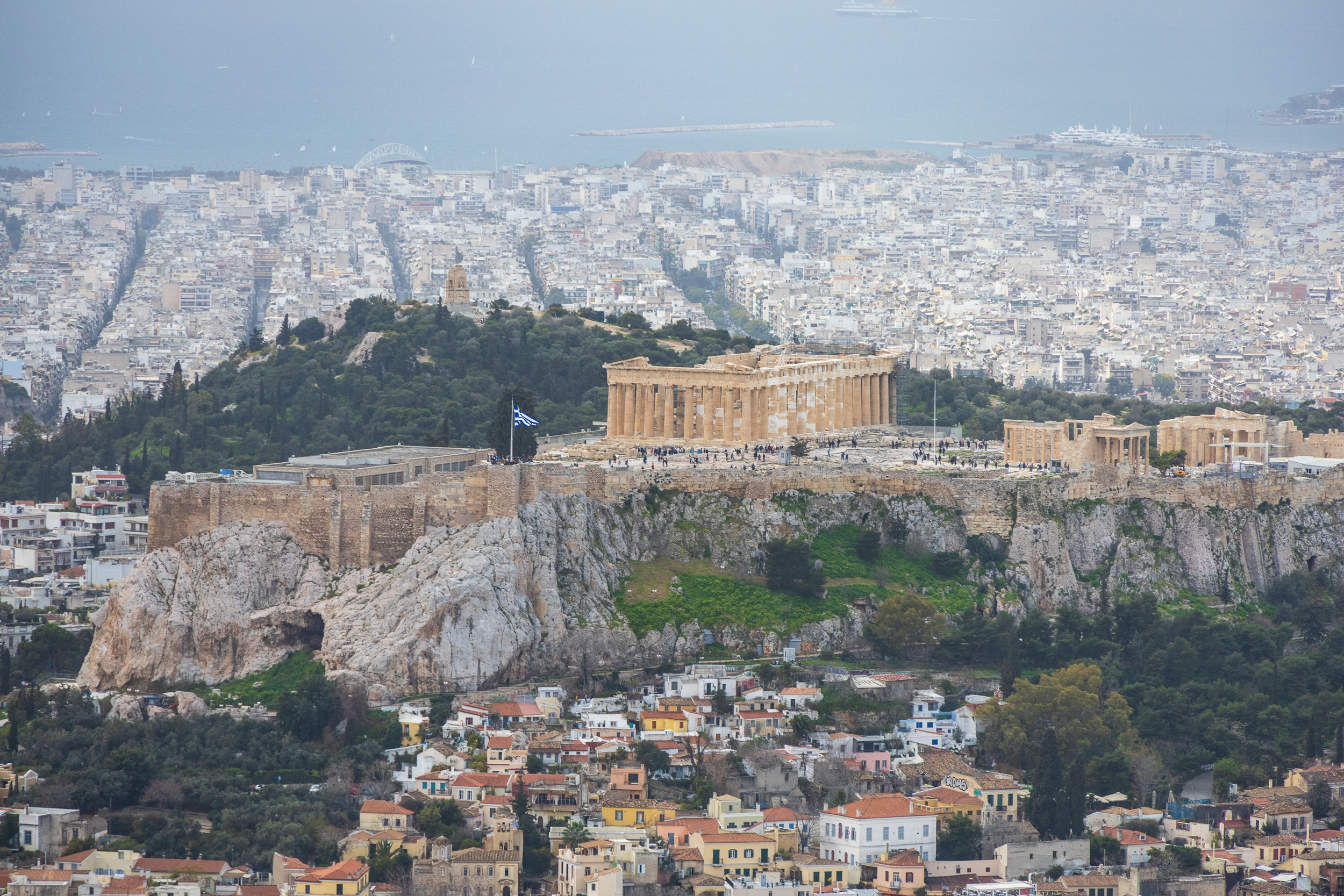 Афинский акрополь, вид с холма Ликавитос